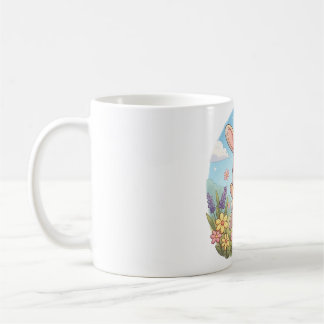 花畑でホップするキュートなウサギ コーヒーマグカップ