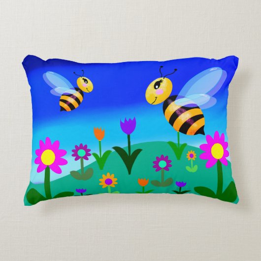 花畑で幸せなミツバチ アクセントクッション (正面)