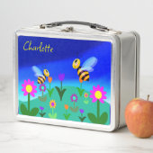 花畑で幸せなミツバチ メタルランチボックス (インサイチュ)
