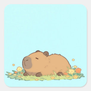 花畑で眠るカピバラ スクエアシール