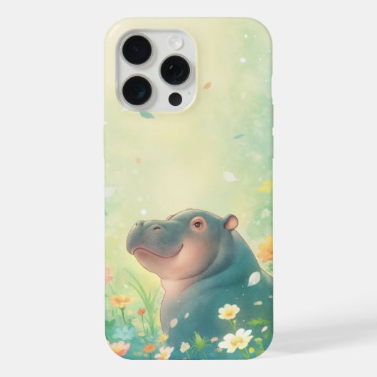 花畑と幸せなカバ iPhoneケース (裏面)
