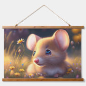 花畑にかわいい小さなネズミ 吊り下げ型タペストリー (正面)