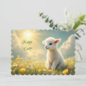 花畑にかわいい小さな復活祭の子羊 シーズンカード (スタンド正面)