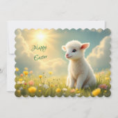 花畑にかわいい小さな復活祭の子羊 シーズンカード (正面)