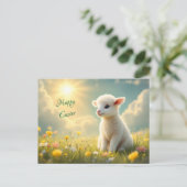 花畑にかわいい小さな復活祭の子羊 シーズンポストカード (スタンド正面)