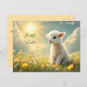 花畑にかわいい小さな復活祭の子羊 シーズンポストカード (正面/裏面)