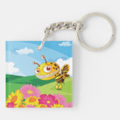 花畑にかわいい、怖い怪物ハチ キーホルダー (裏面)