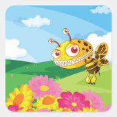 花畑にかわいい、怖い怪物ハチ スクエアシール (正面)
