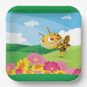 花畑にかわいい、怖い怪物ハチ ペーパープレート (正面)