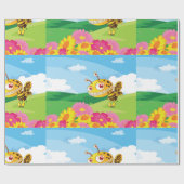 花畑にかわいい、怖い怪物ハチ ラッピングペーパー (フラット)