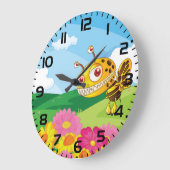 花畑にかわいい、怖い怪物ハチ ラージ壁時計 (傾斜)