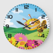 花畑にかわいい、怖い怪物ハチ ラージ壁時計 (正面)
