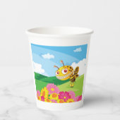 花畑にかわいい、怖い怪物ハチ 紙コップ (正面)