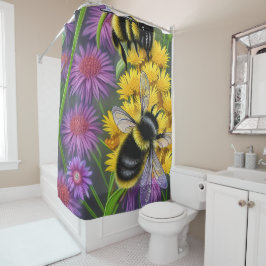 花畑にミツバチ シャワーカーテン