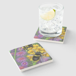 花畑にミツバチ ストーンコースター
