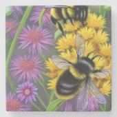 花畑にミツバチ ストーンコースター (正面)
