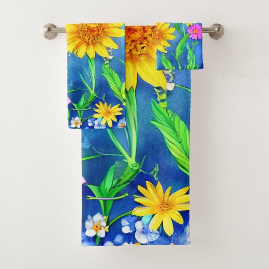 花畑に咲く美しい青い蝶 バスタオルセット (インサイチュ)