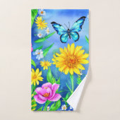 花畑に咲く美しい青い蝶 バスタオルセット (ハンドタオル)