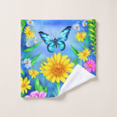 花畑に咲く美しい青い蝶 バスタオルセット (ウォッシュタオル)