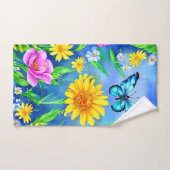 花畑に咲く美しい青い蝶 バスタオルセット (ハンドタオル)