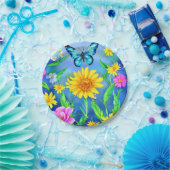 花畑に咲く美しい青い蝶 ペーパープレート (パーティー)