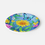 花畑に咲く美しい青い蝶 ペーパープレート (アングル)