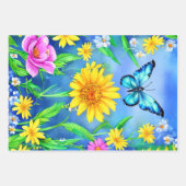 花畑に咲く美しい青い蝶 ラッピングペーパーシート (正面2)