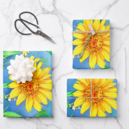 花畑に咲く美しい青い蝶 ラッピングペーパーシート