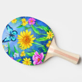 花畑に咲く美しい青い蝶 卓球ラケット (横)