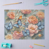 花畑に咲く青い蝶と鳥 薄葉紙 (クラフト)