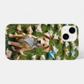花畑に座っている折り紙の子犬 iPhoneケース (裏面横)