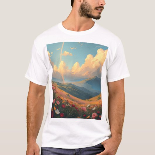 花畑に虹がかかる Tシャツ (正面)