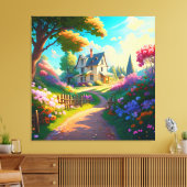 花畑のある田舎の家 キャンバスプリント (インサイチュ (リビング))