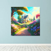 花畑のある田舎の家 キャンバスプリント (インサイチュ (ウッドフロア))