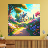 花畑のある田舎の家 キャンバスプリント (インサイチュ (リビング))