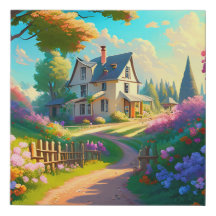 花畑のある田舎の家