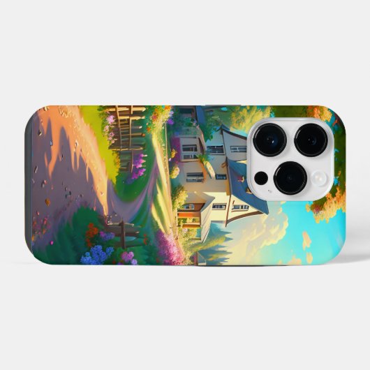 花畑のある田舎の家 iPhoneケース (裏面横)