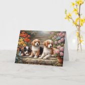 花畑のかわいい子犬たち  カード (黄色い花)