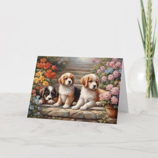 花畑のかわいい子犬たち  カード (正面)