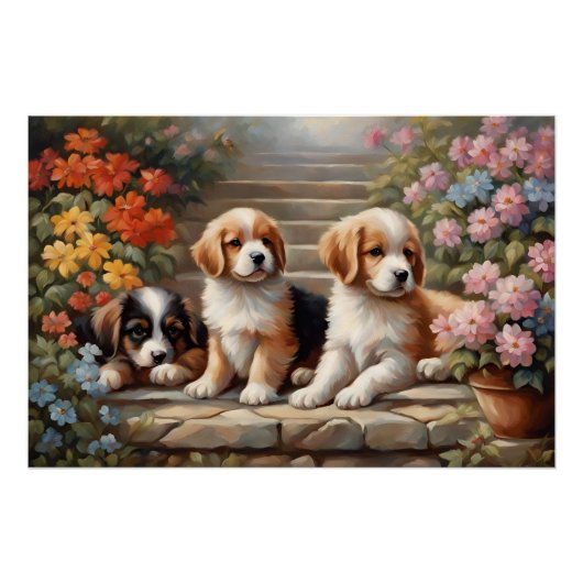花畑のかわいい子犬たち  ポスター (正面)