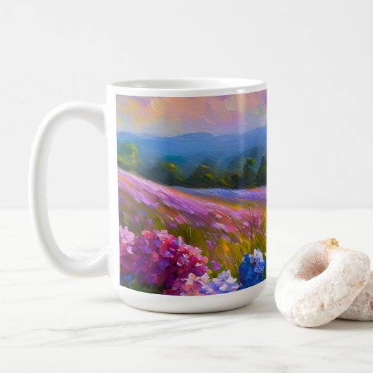 花畑のアジサイ絵を描ズ コーヒーマグカップ (ドーナツ)