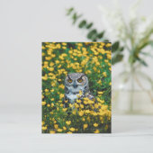 花畑のオレンジ色の目をしたフクロウ ポストカード (スタンド正面)