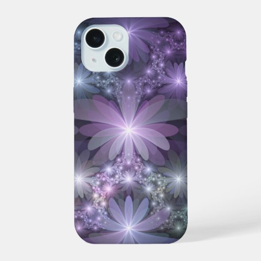 花畑のトレンディで輝く抽象フラクタルアート iPhone 15ケース (裏面)