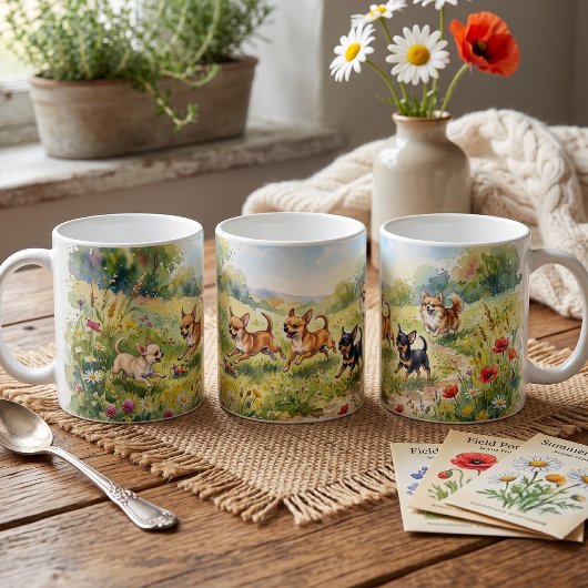 花畑の元気なチワワ コーヒーマグカップ