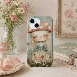 花畑の可愛いキノコの妖精 カスタムデザイン iPhone 15ケース