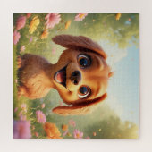 花畑の喜ぶキャラクター犬 ジグソーパズル (横)