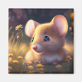 花畑の小さなかわいいネズミ マグネット (正面)