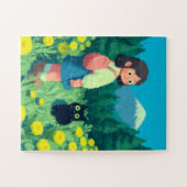 花畑の少女と黒猫 ジグソーパズル (横)