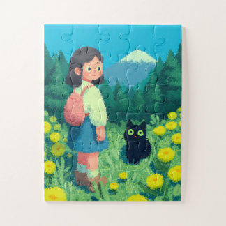 花畑の少女と黒猫 ジグソーパズル