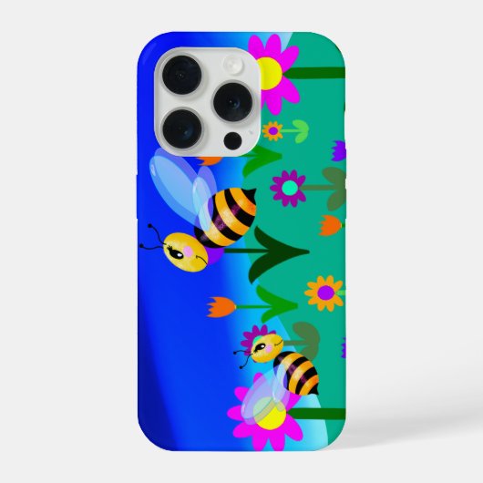 花畑の幸せな蜂たち iPhoneケース (裏面)
